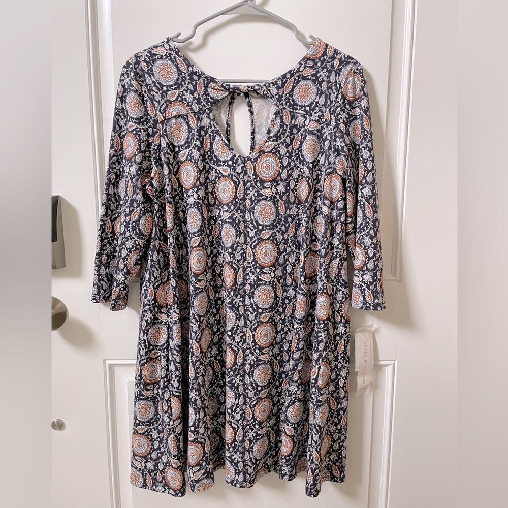 Three Pink Hearts Navy/White Dress Keyhole Front & Back NWT XL